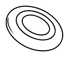 Fototapeta premium Hand-traced vector illustration of a simple flying disc in motion, minimalist black outline design isolated on white background, clean line art depicting a classic outdoor sports toy