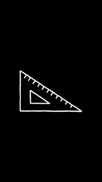 Hand Drawn White Triangle Ruler Doodle Animation Seamless Loop on Transparent Background with Alpha Channel