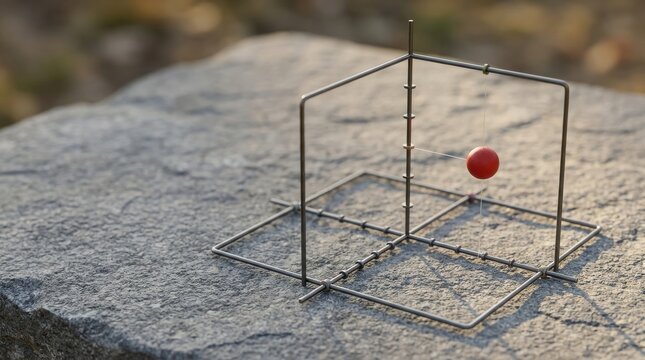 3D Coordinate System with Red Sphere on Stone Surface