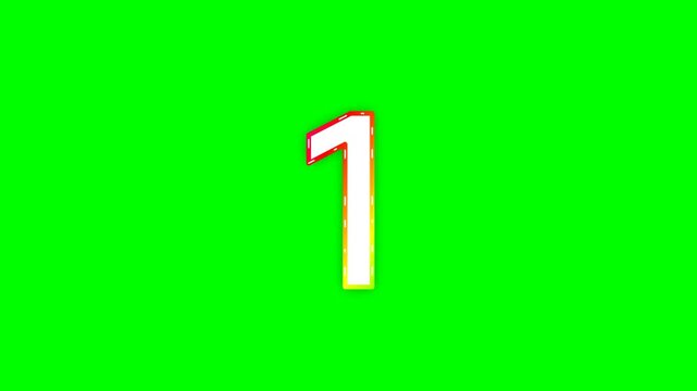 Vibrant Animated Number One Countdown Graphic Element with Glowing Edge Effects on a Green Screen Background for Video Editing