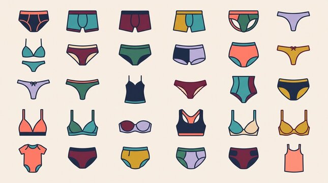 Men Women and Baby Underwear Multicolor Icon Pack &ndash; Family Clothing and Apparel Collection