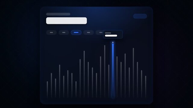 A digital interface displays financial performance metrics with glowing bar charts on a dark screen to help users monitor real time market growth and analyze strategic business analytics