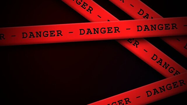 A series of vibrant crimson warning ribbons are displayed across a dark expanse to signify the presence of hazards that require immediate caution and careful attention by every passing