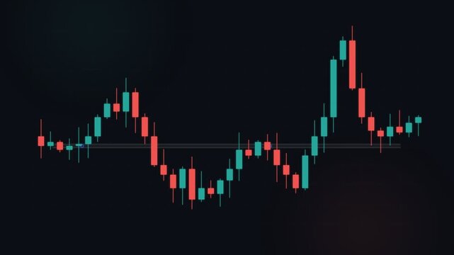 Dynamic financial charts display fluctuating market values using vibrant candlestick patterns to represent changing trends in digital currency exchange rates during periods of significant