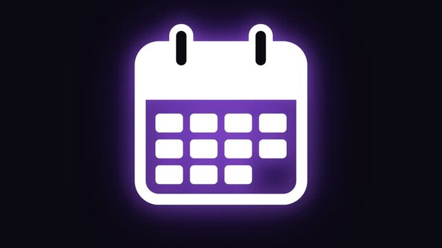 A luminous purple glowing calendar icon radiates vibrant energy while representing time management and scheduling tasks for personal productivity within professional business workflows and daily