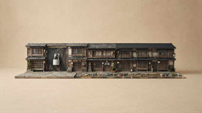 Locked Historic Japanese Townscape Symbolizing Vacant Homes, Community Decline and Heritage Preservation