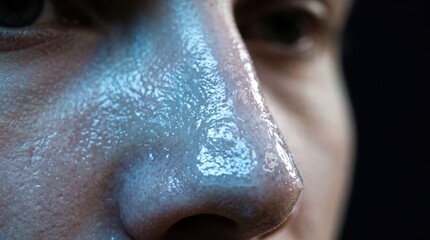 Fototapeta premium Macro shot of extremely oily shiny nose bridge and clogged pores