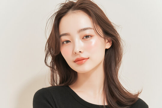 スキンケア, ヘアスタイル, メイク, ファッション, 日本人, 女性, 20代, アジア人, 美人, ポートレート, 美容, 美肌, ナチュラル, 白, 清潔感, 透明感, ライフスタイル, 若い, 可愛い, 清楚, モデル, 屋内, 明るい, 柔らかい光, コピースペース, 広告, ウェブ素材, 化粧品, エステ, 健康, 爽やか, 上品, 微笑み, 視線, 高画質, z世代, 都会的, トレ
