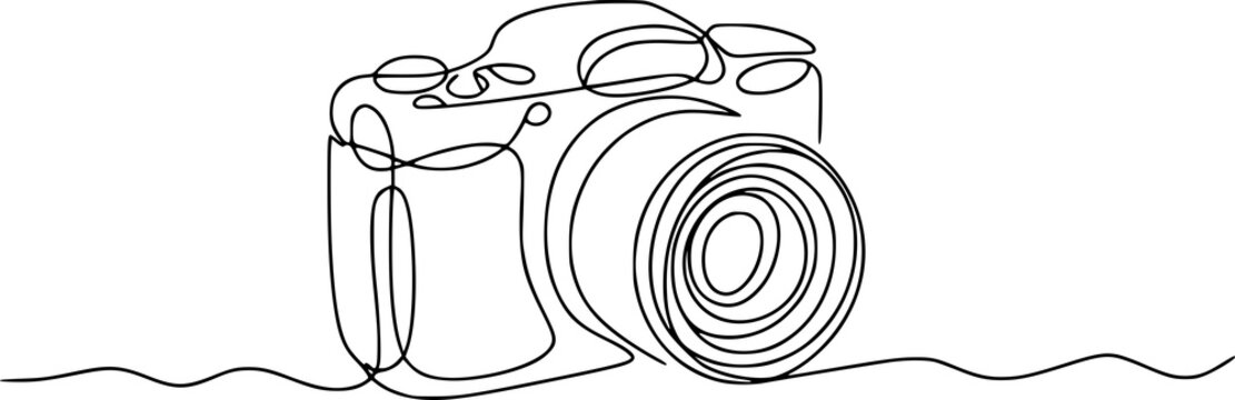 Minimalist continuous one line of a digital camera isolated on a white background for creative