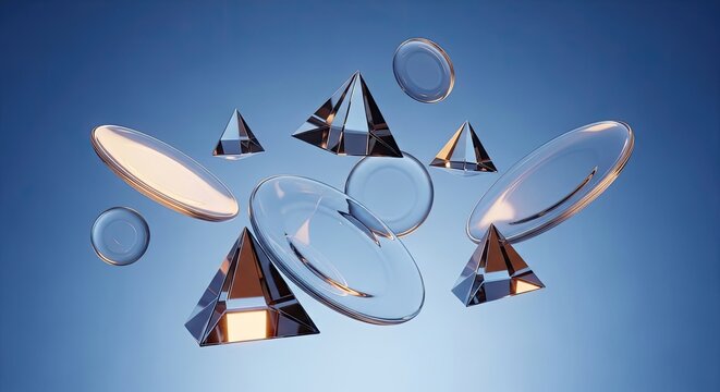 Abstract 3D Rendering of Geometric Shapes and Lenses.