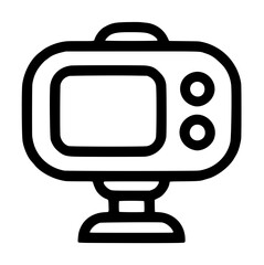 Naklejka premium Minimalist baby monitor vector icon featuring a digital screen and control buttons on a sturdy stand, perfect for nursery safety, child surveillance, and modern parenting technology illustration.