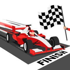 Fototapeta premium Red Formula One Racing Car Crossing Finish Line.