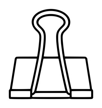 Minimalist binder clip vector icon for office organization and stationery needs. This simple black line illustration of a foldback clip is perfect for business, school, and clerical graphic designs.
