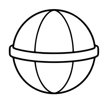 Minimalist vector icon illustration of a spherical bath bomb mold with a central rim and vertical segments, perfect for DIY spa product branding, handmade cosmetic crafting, and wellness design.