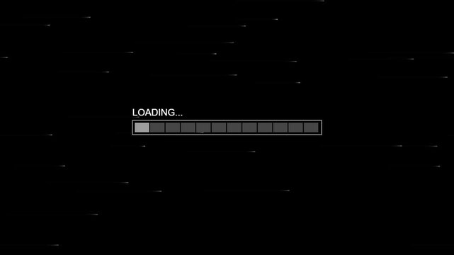 Abstract digital loading bar animation shows process of data transfer on black background, technology futuristic interface concept with progress indicator motion.