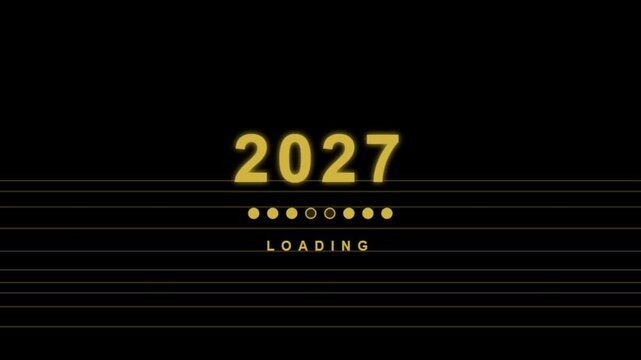 New year 2027 loading animation featuring golden glowing numbers with progress bar on black background for countdown events holiday celebrations and web design.