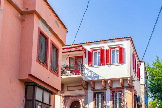 Traditional house on cunda island. Concept of architecture, culture, heritage, lifestyle, travel and local identity.