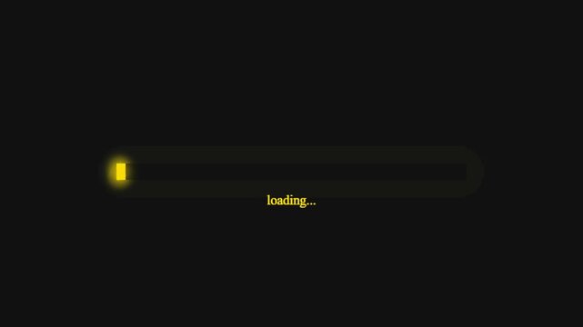 Glowing yellow loading bar animation moving forward and backward on dark background for web interface user experience design and software progress visualization.