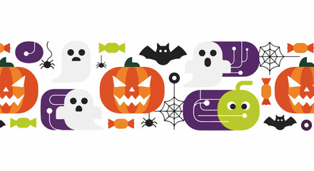 Fototapeta premium Halloween icons with pumpkins ghosts and bats