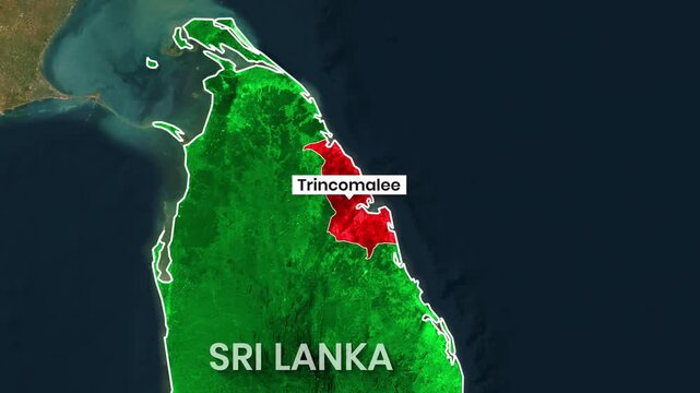 Trincomalee highlighted region on Sri Lanka map animation motion footage