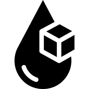 Blood drop with a glucose cube symbol inside a circular badge. Vector icon representing blood sugar, glucose level and diabetes testing.