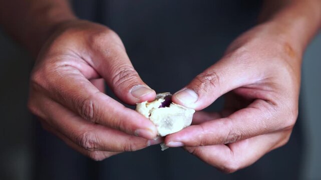 Bakpia is a traditional, flat, round pastry made from wheat flour dough filled with a mixture of mung beans and sugar, then baked.
