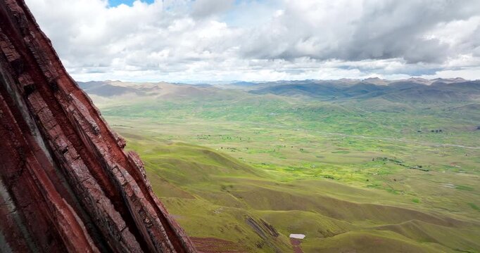 Pallay Punchu rainbow mountain unique geological formation in Peru. Aerial