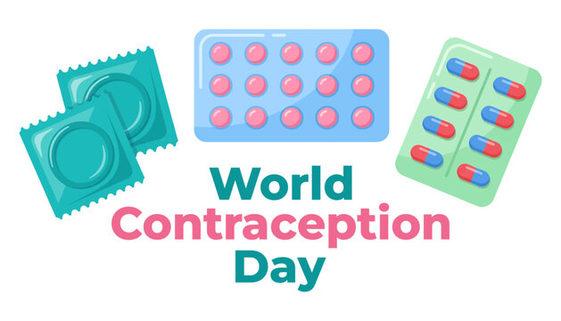 World Contraception Day Illustration Featuring Birth Control Pills, Condoms and Reproductive Health Awareness Concepts. Editable Vector Artwork.
