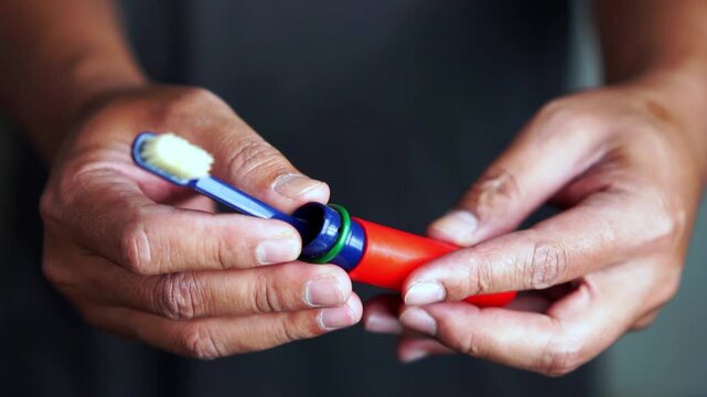 A hand is holding a foldable toothbrush, an essential item for travel.