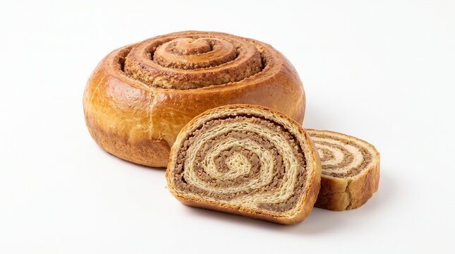 Traditional Slovenian Potica Walnut Roll with Spiral Filling in Clean European Food Photography