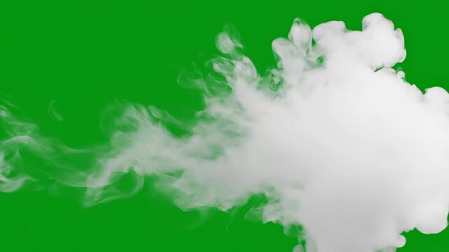Thick white smoke cloud on vibrant green background for creative design and visual effects
