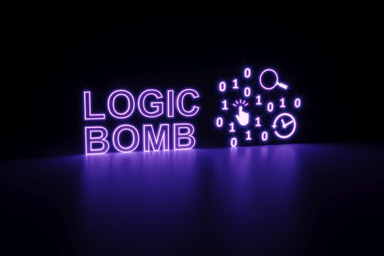 LOGIC BOMB neon concept self illumination background 3D illustration