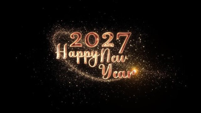 Metallic 2027 typography and elegant New Year script shine through flowing stardust. Perfect for midnight celebrations, corporate wishes, seasonal advertising, social video and glamorous event titles.