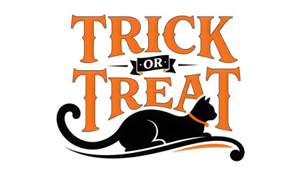 Halloween trick or treat sign with playful black cat silhouette and festive typography © MD ACHADUL ISLAM