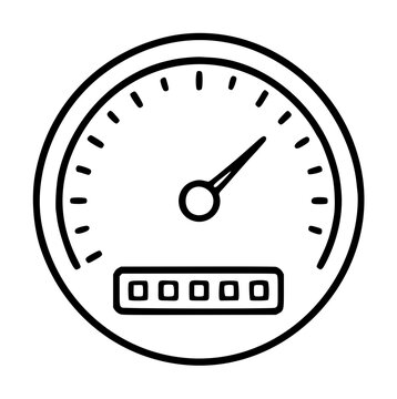 Minimalist vector icon of a car speedometer or odometer gauge featuring a needle and digital counter display, perfect for automotive dashboard design, performance tracking, and speed measurement.