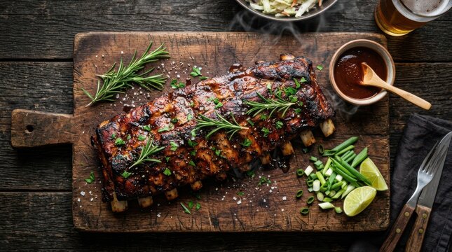 Delicious Grilled Pork Ribs With Rosemary And Barbecue Sauce