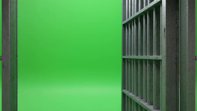 Prison bars opening against green screen with cinematic motion for freedom concepts