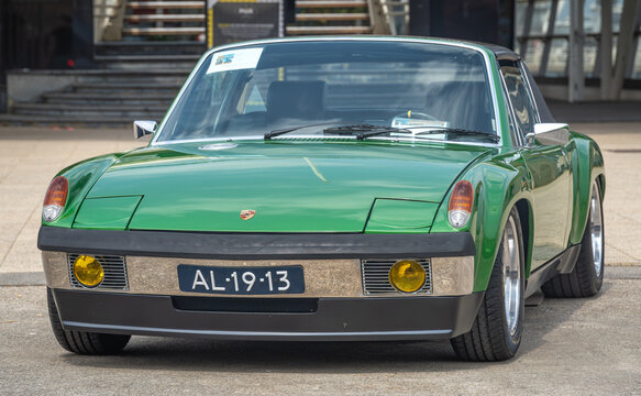 Scheveningen, The Netherlands, May 31,2026, VW Porsche 914, vintage sports car manufactured collaboratively by Volkswagen and Porsche displayed at The Aircooled classic car show