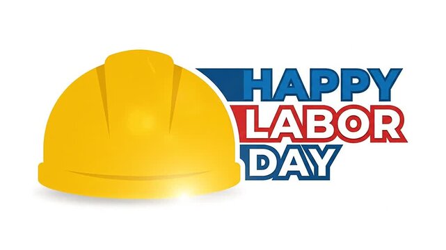 Happy Labor Day Greeting with Yellow Construction Helmet Graphic