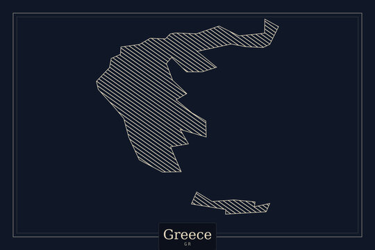 Minimalist Greece map vector, geometric line art silhouette of Greek territory, modern navy blue and white cartography illustration