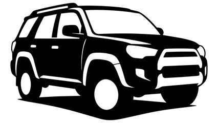 Obraz premium Modern Minimalist SUV Vehicle Silhouette Line Art Illustration Black and White Design Vector Artwork