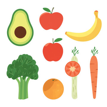 Healthy Food and Fresh Vegetable Illustration Collection with Fruits and Vegetables