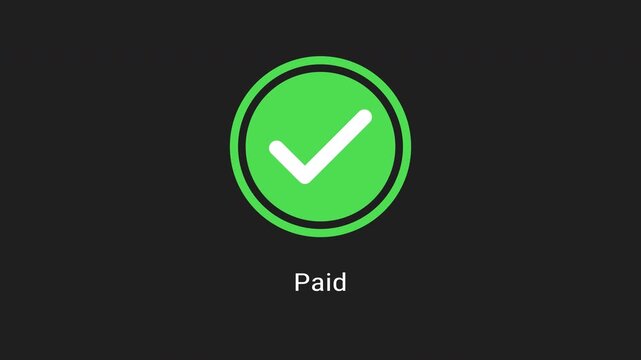Minimalist paid status animation featuring a clean white checkmark inside a circular border on alpha channel. for digital banking, e-commerce payment confirmation. 4K video