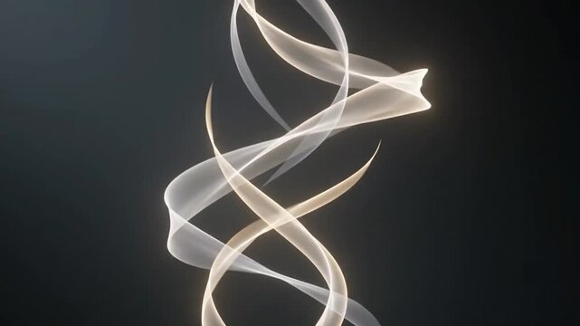 Abstract flowing golden and white light ribbons in helical motion