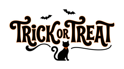 Halloween trick or treat vintage typography with flying bat and black cat illustration © MD ACHADUL ISLAM