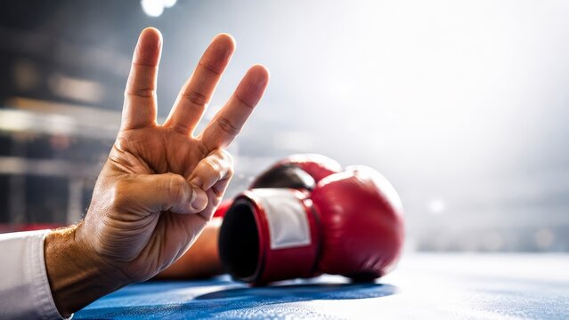 Boxing Referee Signaling Knockdown Count During a Professional Match