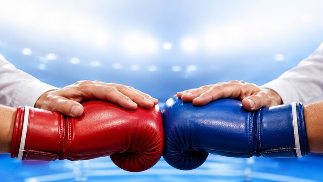 Boxing Fighters Touching Gloves Before Competition in a Spirit of Sportsmanship