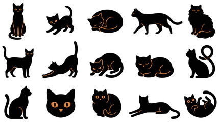 Obraz premium Collection of black cat silhouettes in various playful and relaxed poses