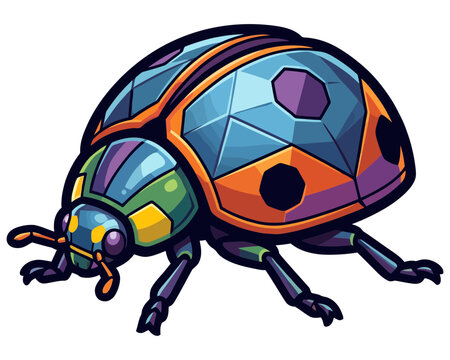 Futuristic geometric ladybug illustration with vibrant colorful low poly shell design