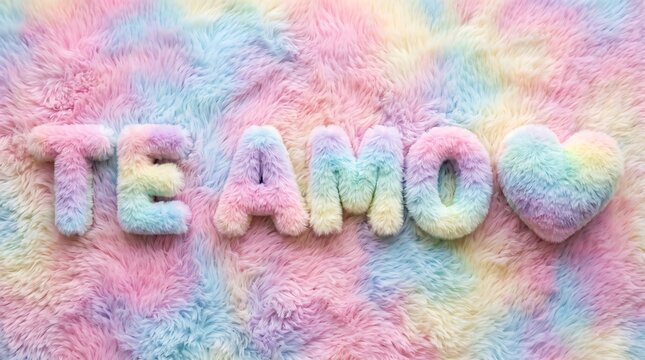 Soft Pastel Rainbow Fur Te Amo Text With Plush Heart Shape